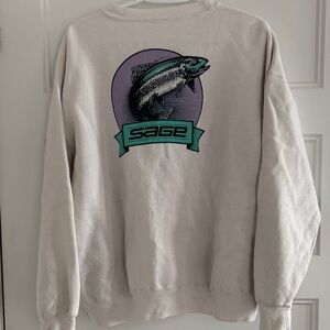 Sage Crewneck Sweatshirt in Cream with Teal & Purple Fish Graphic